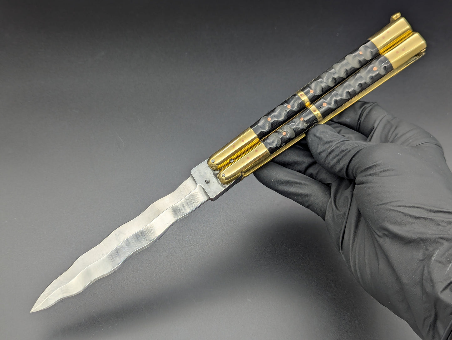 11" CARABOA HORN KRIS BLADE FHM BALISONG TEXTURED