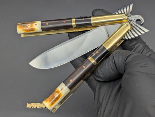 22cm STACKED HORN/ BONE EAGLE TANG STRAIGHT BLADE FHM BALI