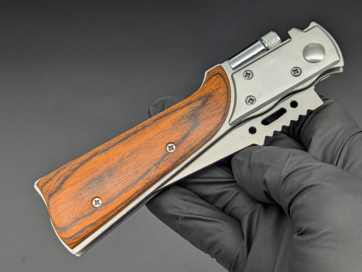 XL RIFLE FLASHLIGHT AUTOMATIC KNIFE ROSEWOOD