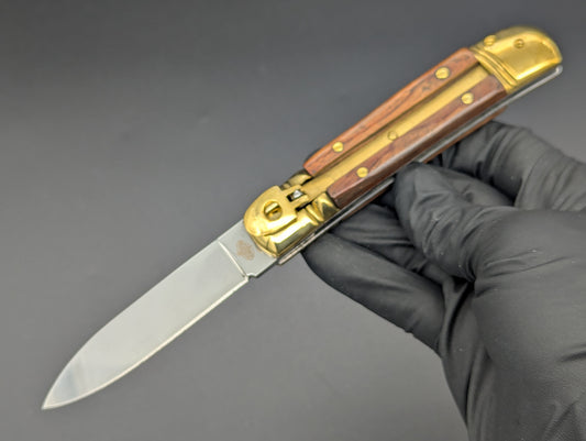 VITYAZ BRASS & WOOD LEVERLOCK SWITCHBLADE KNIFE