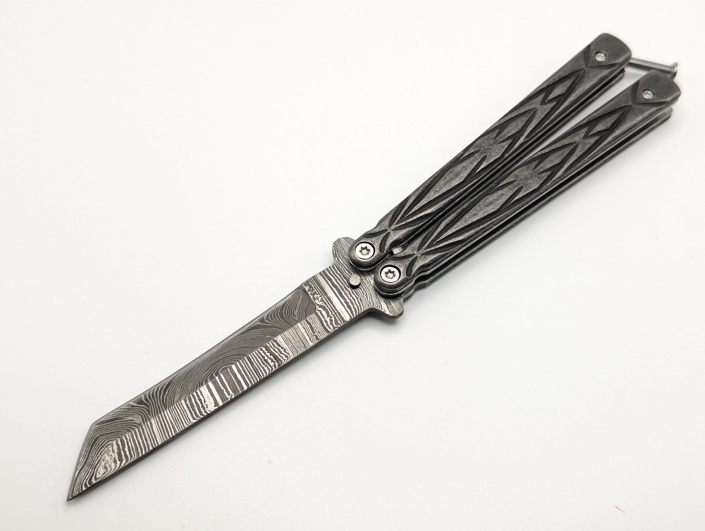 9" Damascus Fury Tanto Balisong Butterfly Knife