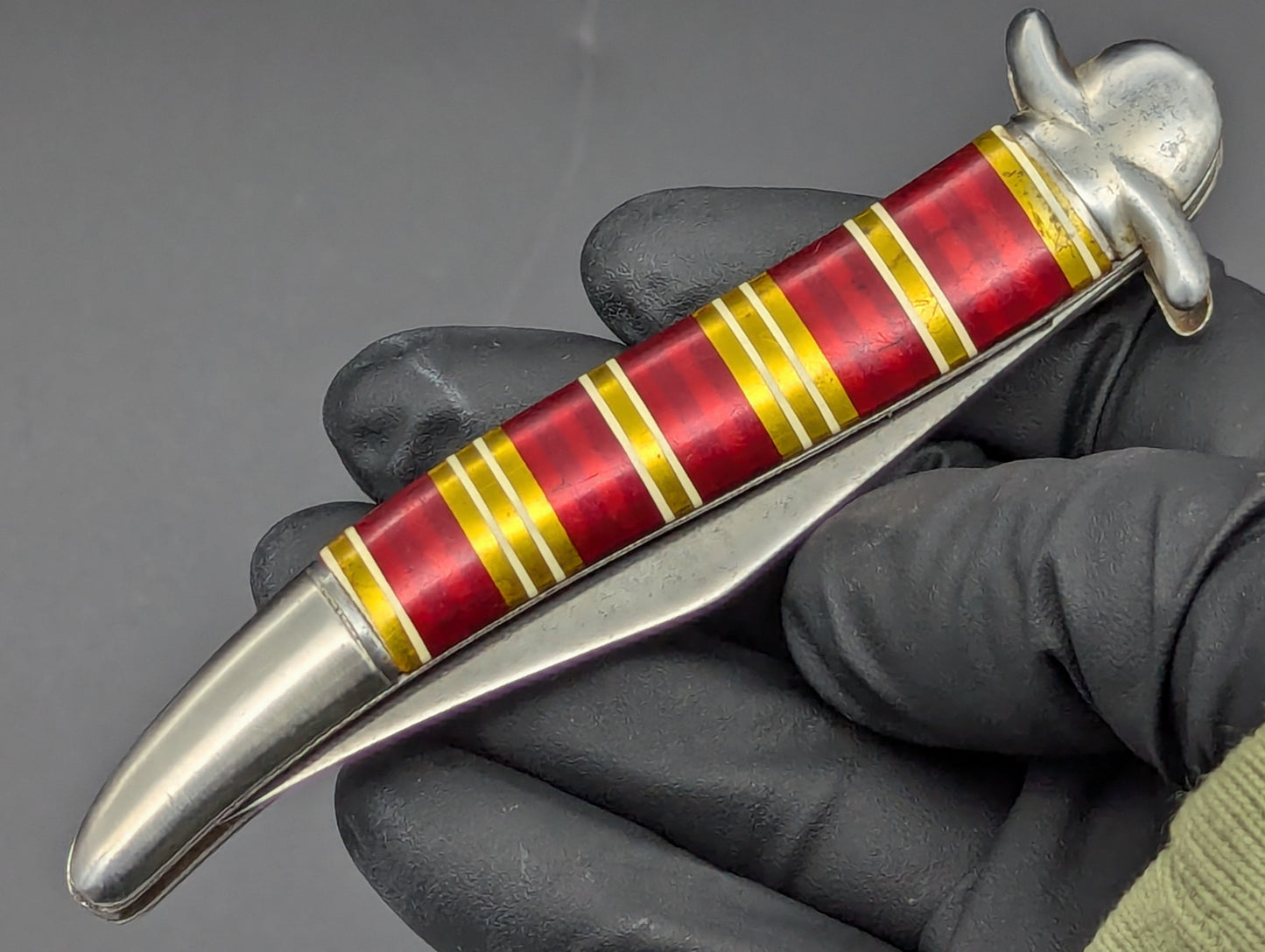 ANTIQUE IMPERIAL FIXED GUARD CANDY STRIPE SWITCHBLADE KNIFE