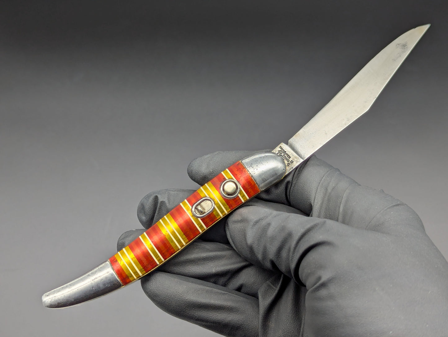 ANTIQUE HAMMER BRAND CANDY STRIPE TOOTHPICK SWITCHBLADE KNIFE
