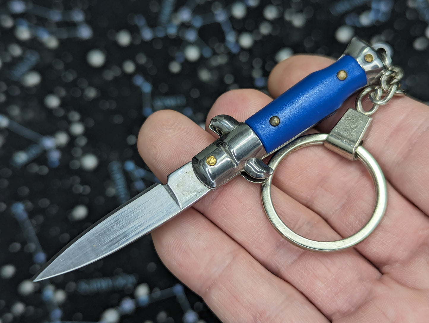 Blue Mini Manual Folding Stiletto Keyring