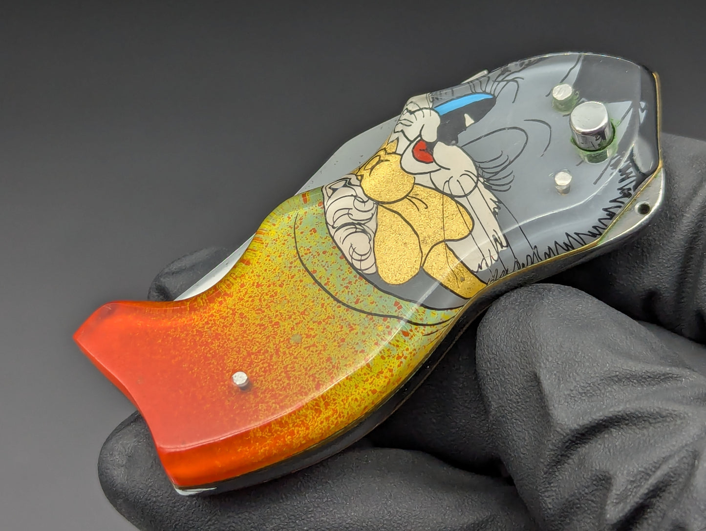 VINTAGE RUSSIAN PRISON MADE KNIFE KITTEN CARTOON