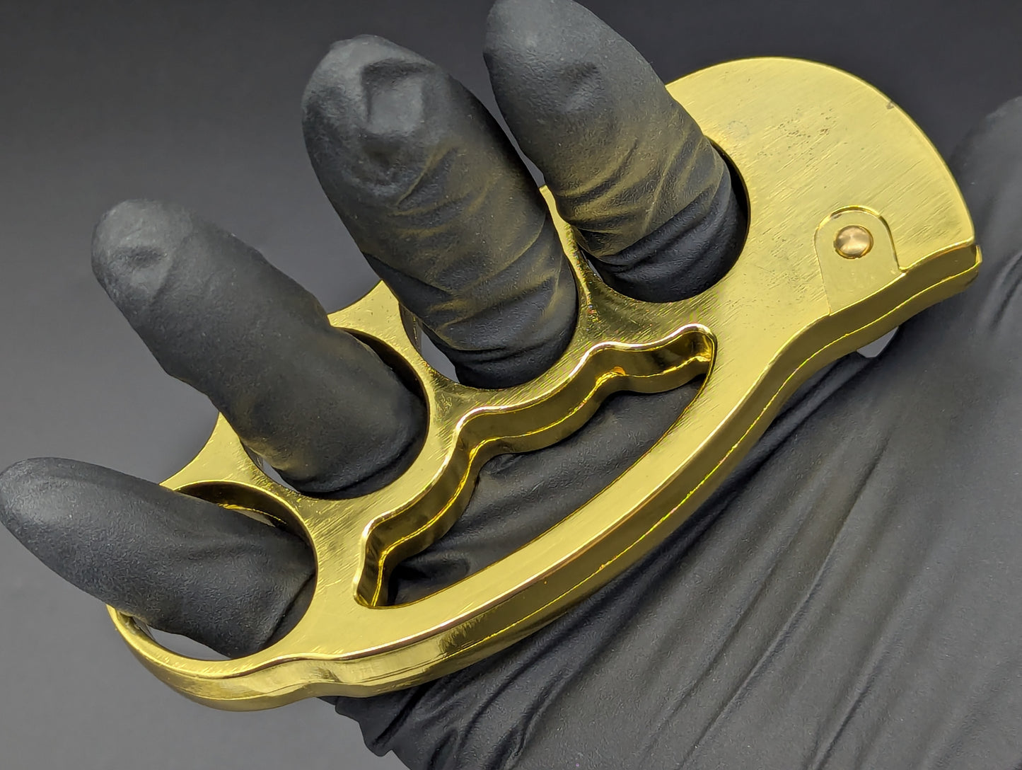 BRASS KNUCKLE DUSTER AUTOMATIC KNIFE GOLD