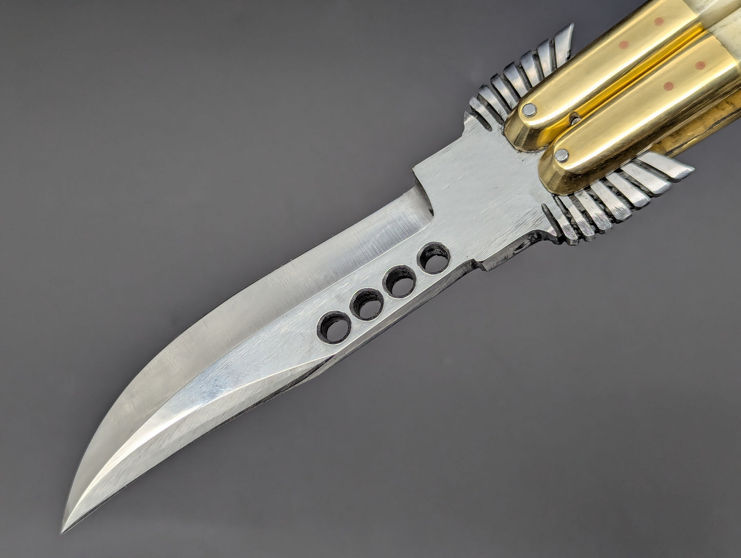 8.7" BURNT BONE RAMBO FHM BALISONG KNIFE EAGLE TANG