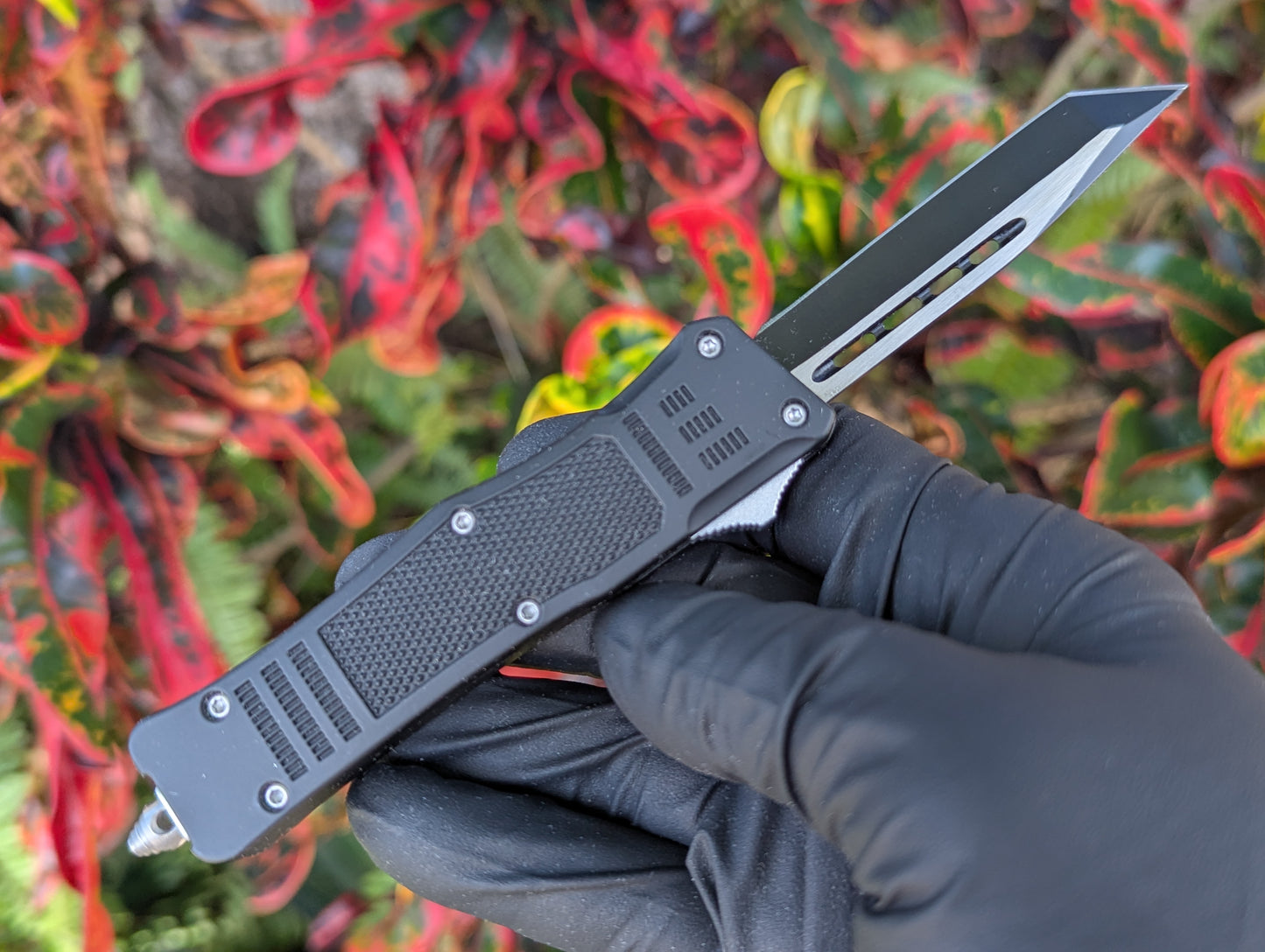 7" Black Mini Tanto Plain D/A OTF Knife