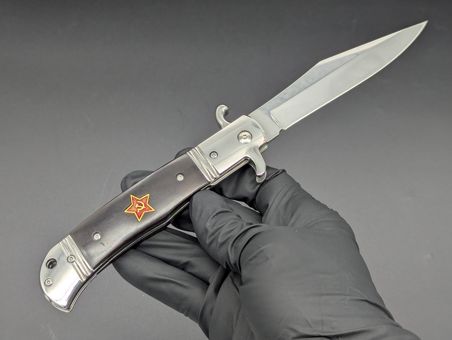 USSR Hidden Release Automatic Knife Dark Wood