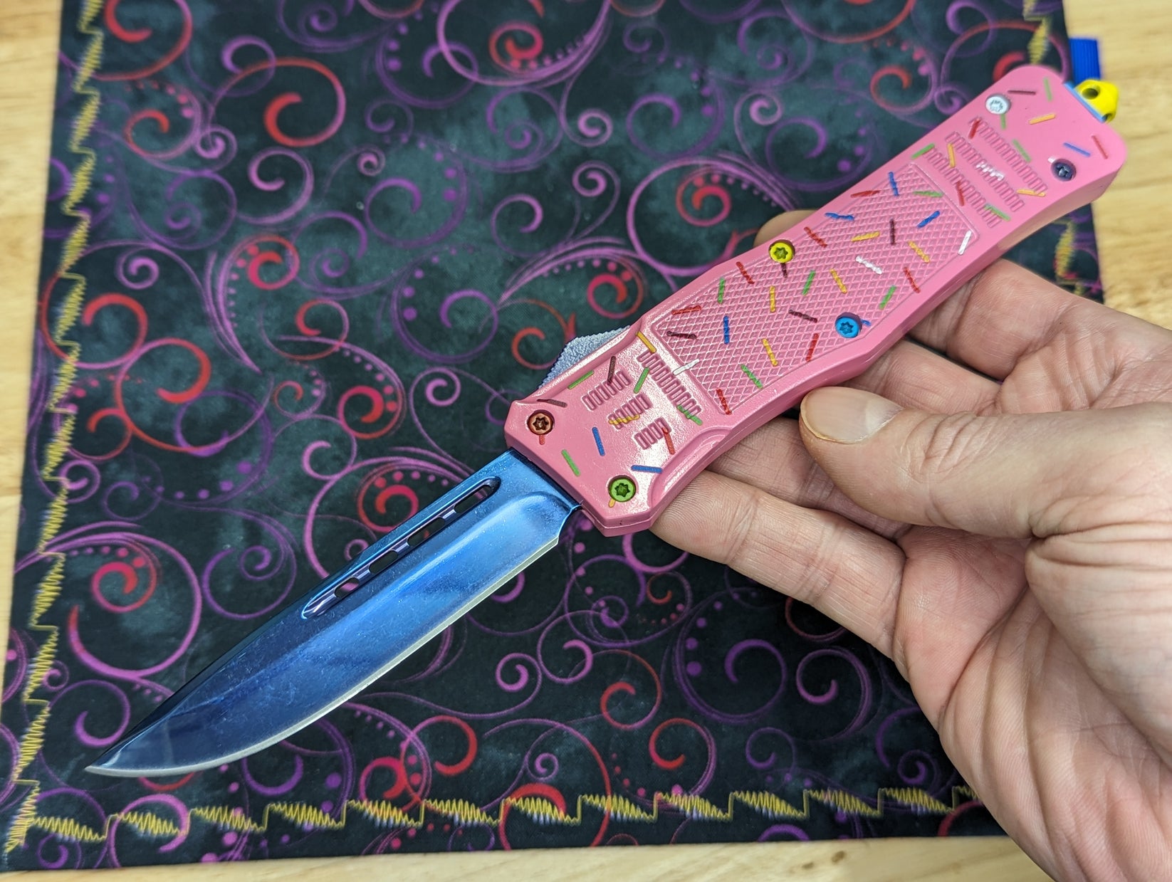 9.5" PINK SPRINKLE CQB D/A OTF KNIFE LIGHTNING OTF KNIVES