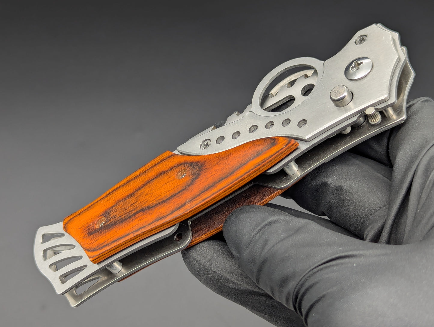 9.5" ROSEWOOD CIGAR CUTTER AUTOMATIC OPENING KNIFE