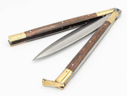 11" FHM Slim Narra Wood & Brass Balisong Dagger Point