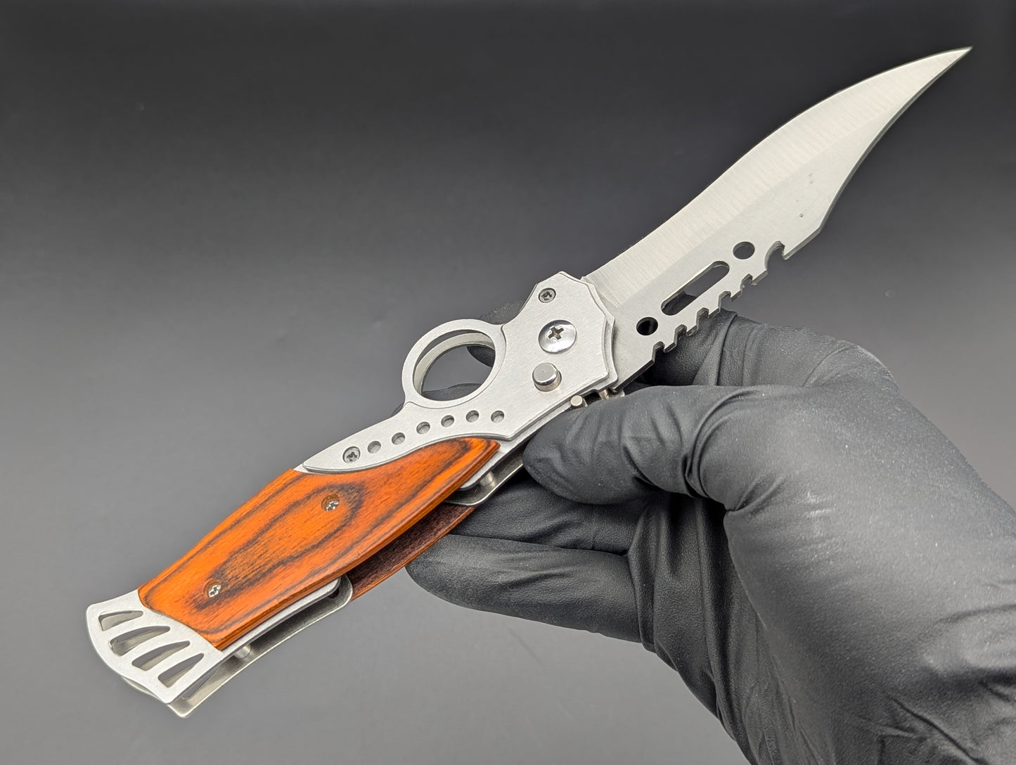 9.5" ROSEWOOD CIGAR CUTTER AUTOMATIC OPENING KNIFE