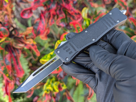 7" Black Mini Tanto Plain D/A OTF Knife