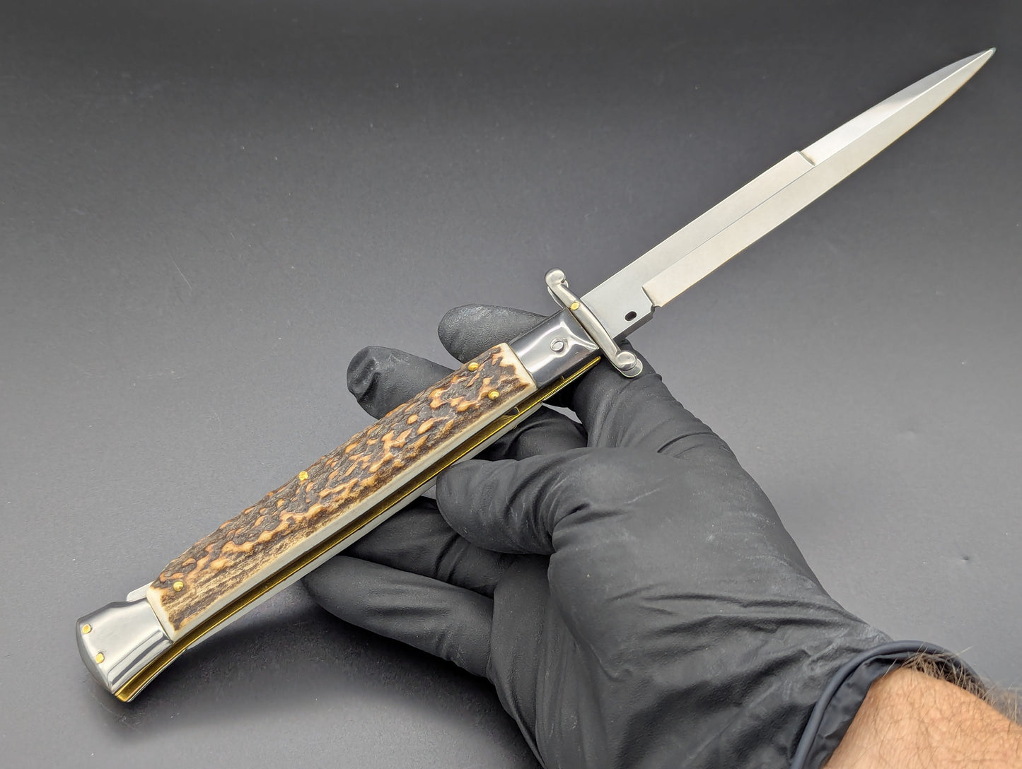11" STAG HORN FRANK BELTRAME SWINGUARD SWITCHBLADE STILETTO
