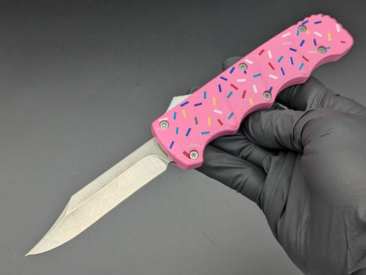 PINK SPRINKLED DONUT CLIP POINT D/A OTF KNIFE