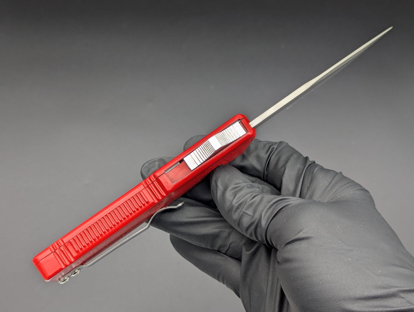 Lightning OTF Knife Red Stainless Drop Point