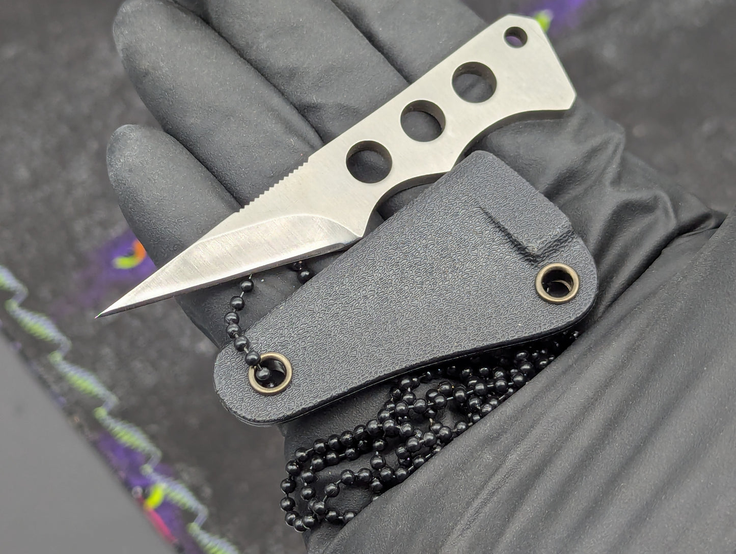 3.5" HARDENED STEEL SPIKE MINI NECK KNIFE w/ SHEATH