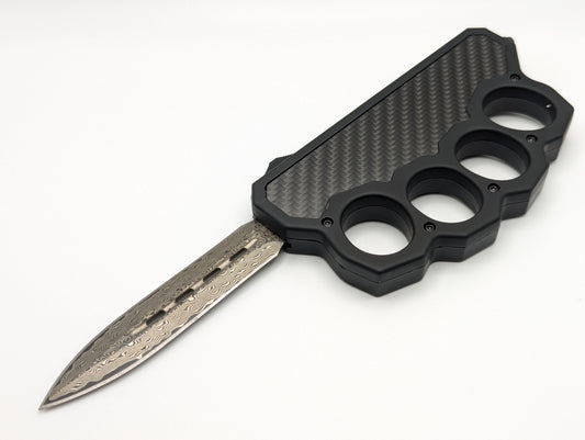 DAMASCUS & CARBON FIBER D/A OTF KNUCKLE KNIFE