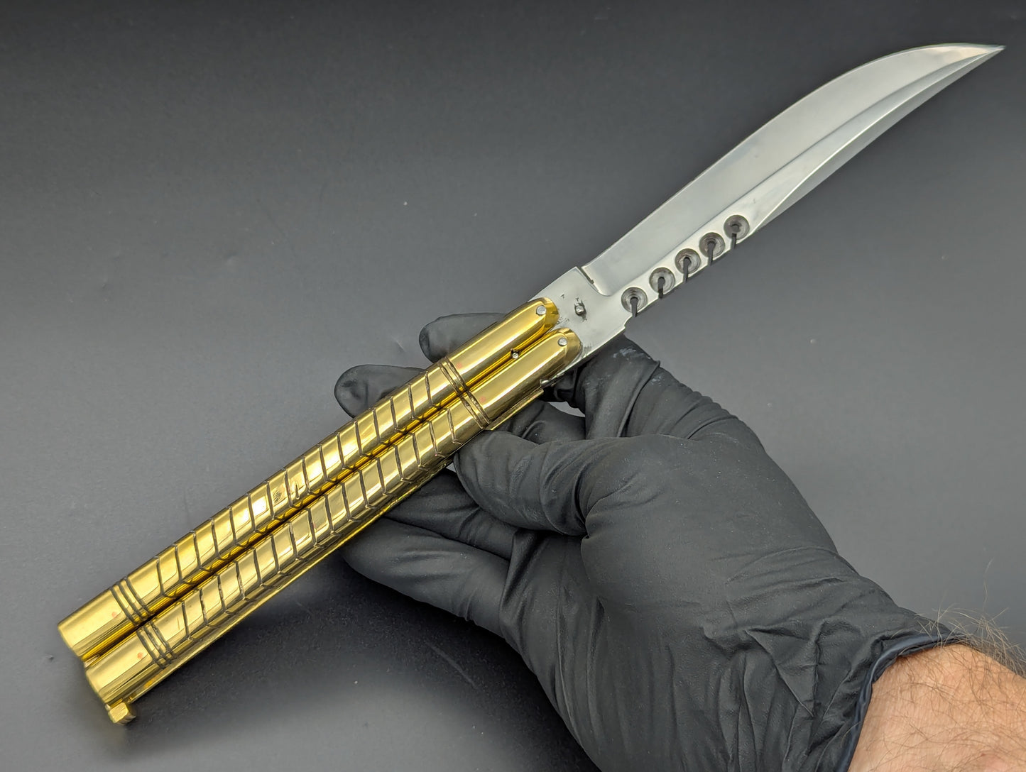 402G FHM SOLID BRASS BALISONG RAMBO CLIP POINT