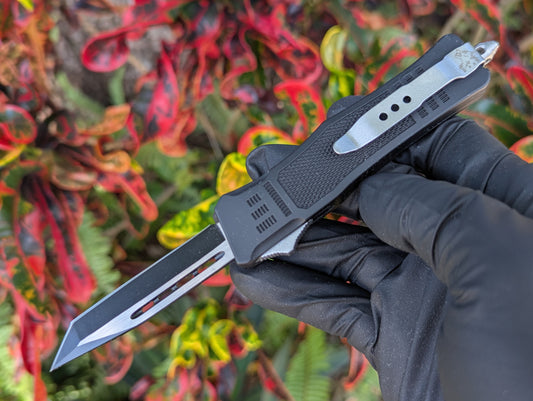 7" Black Mini Tanto Plain D/A OTF Knife