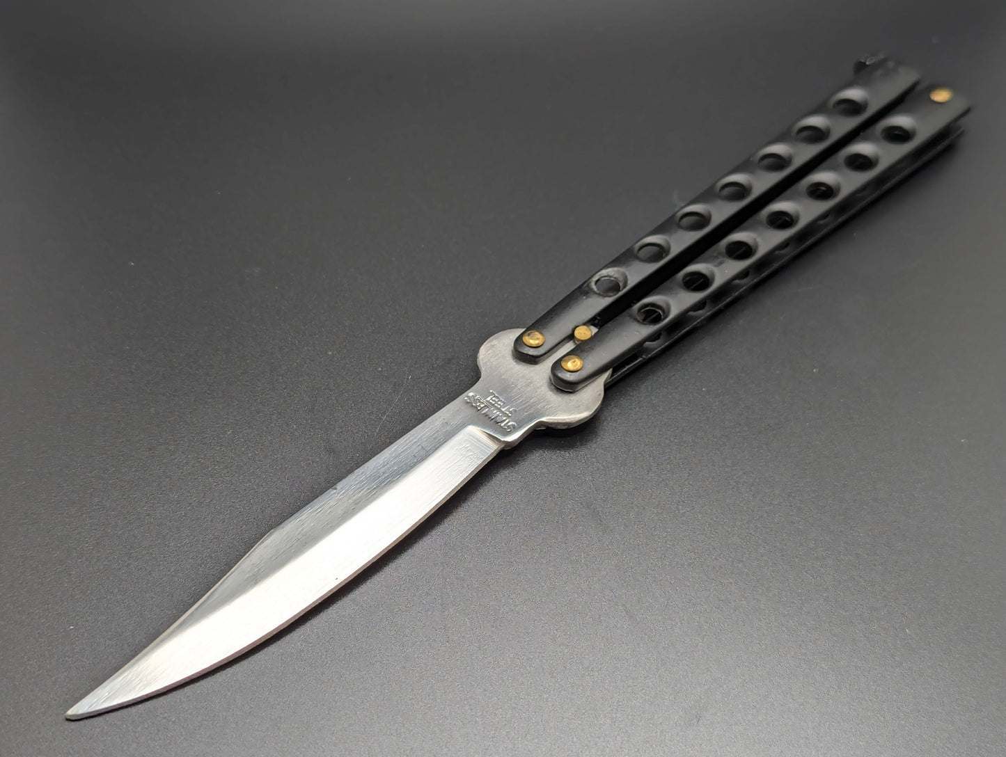 9" OG BLACK STAINLESS STEEL BUTTERFLY KNIFE