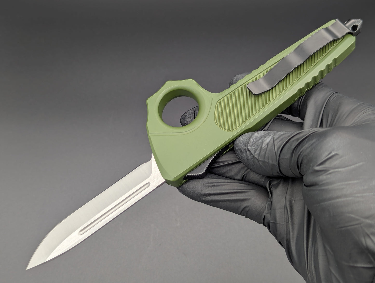 GREEN SFK GLASS BREAKER D/A OTF KNIFE DROP POINT
