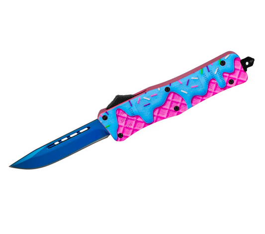 8.25" PINK WAFFLE SPRINKLE ICE CREAM D/A OTF KNIFE