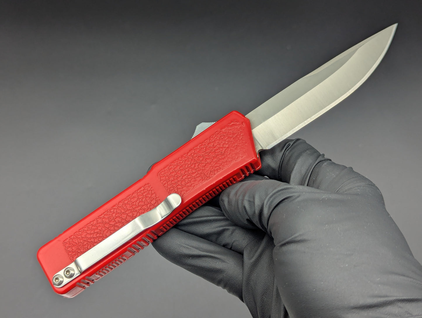 Lightning OTF Knife Red Stainless Drop Point