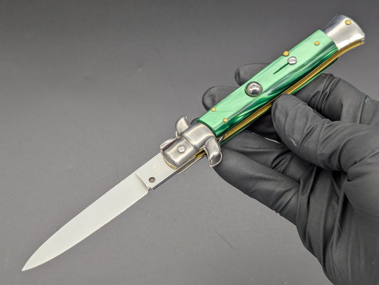 8" D.E.S. GARANTIE GREEN PEARLEX ITALIAN STILETTO