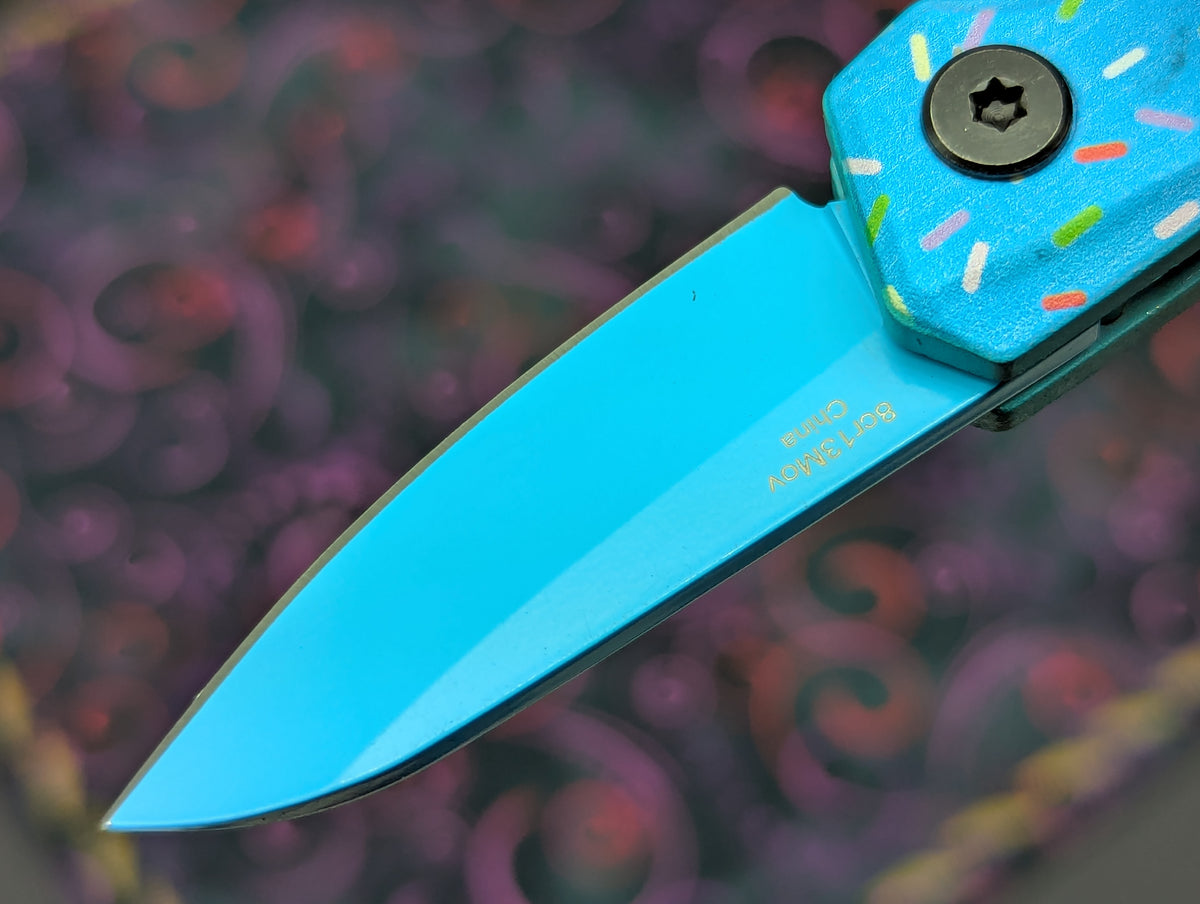 BLUE SPRINKLE DONUT CALI LEGAL SWITCHBLADE KNIFE