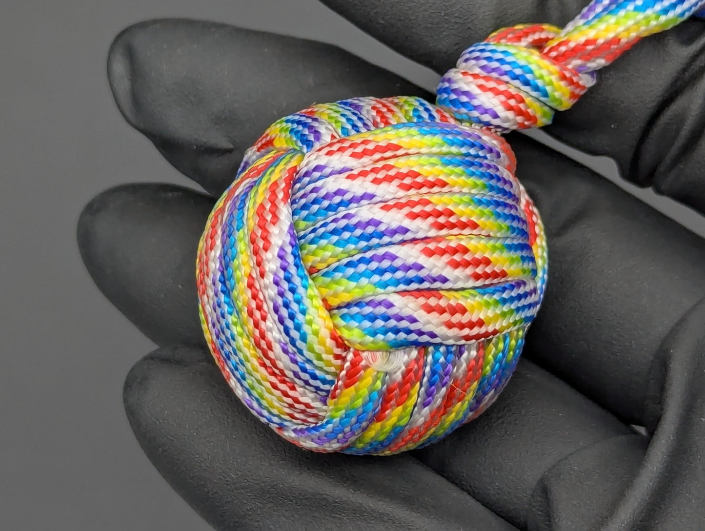 3 oz RAINBOW 550 PARACORD MONKEY FIST SELF DEFENSE KEYRING