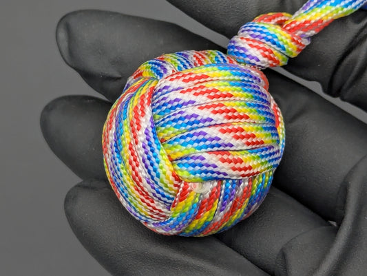 3 oz RAINBOW 550 PARACORD MONKEY FIST SELF DEFENSE KEYRING