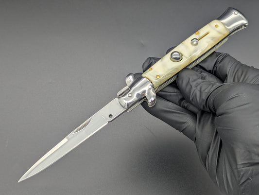 9" WHITE PEARL BAYO BLADE ITALIAN STYLE STILETTO