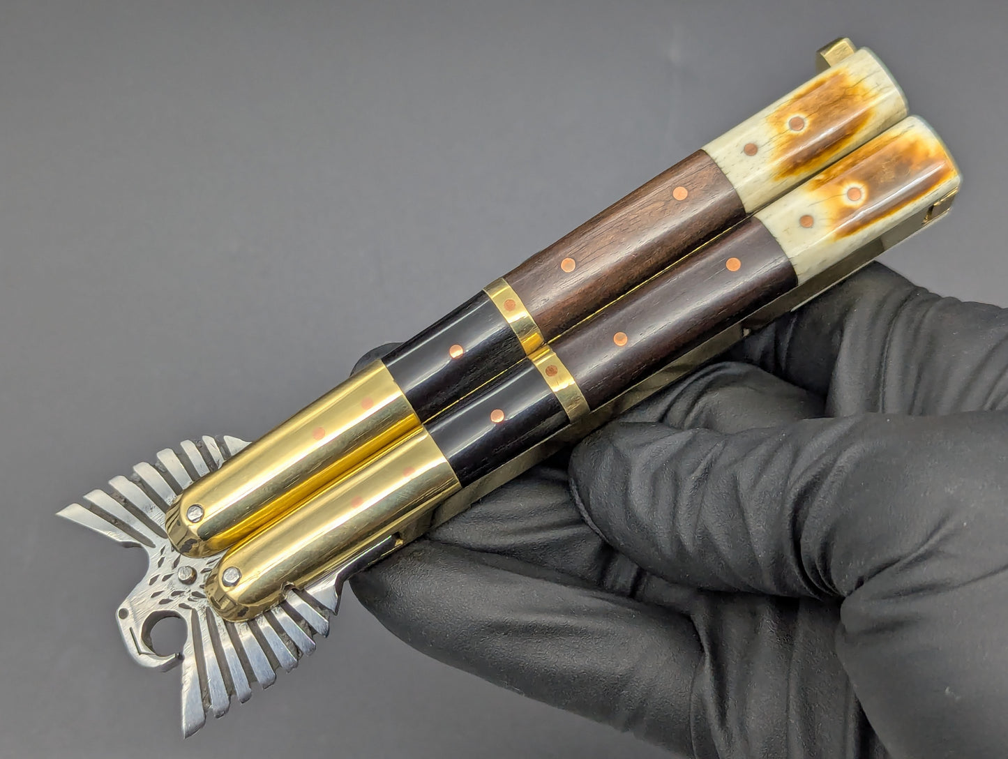 22cm STACKED HORN/ BONE EAGLE TANG STRAIGHT BLADE FHM BALI