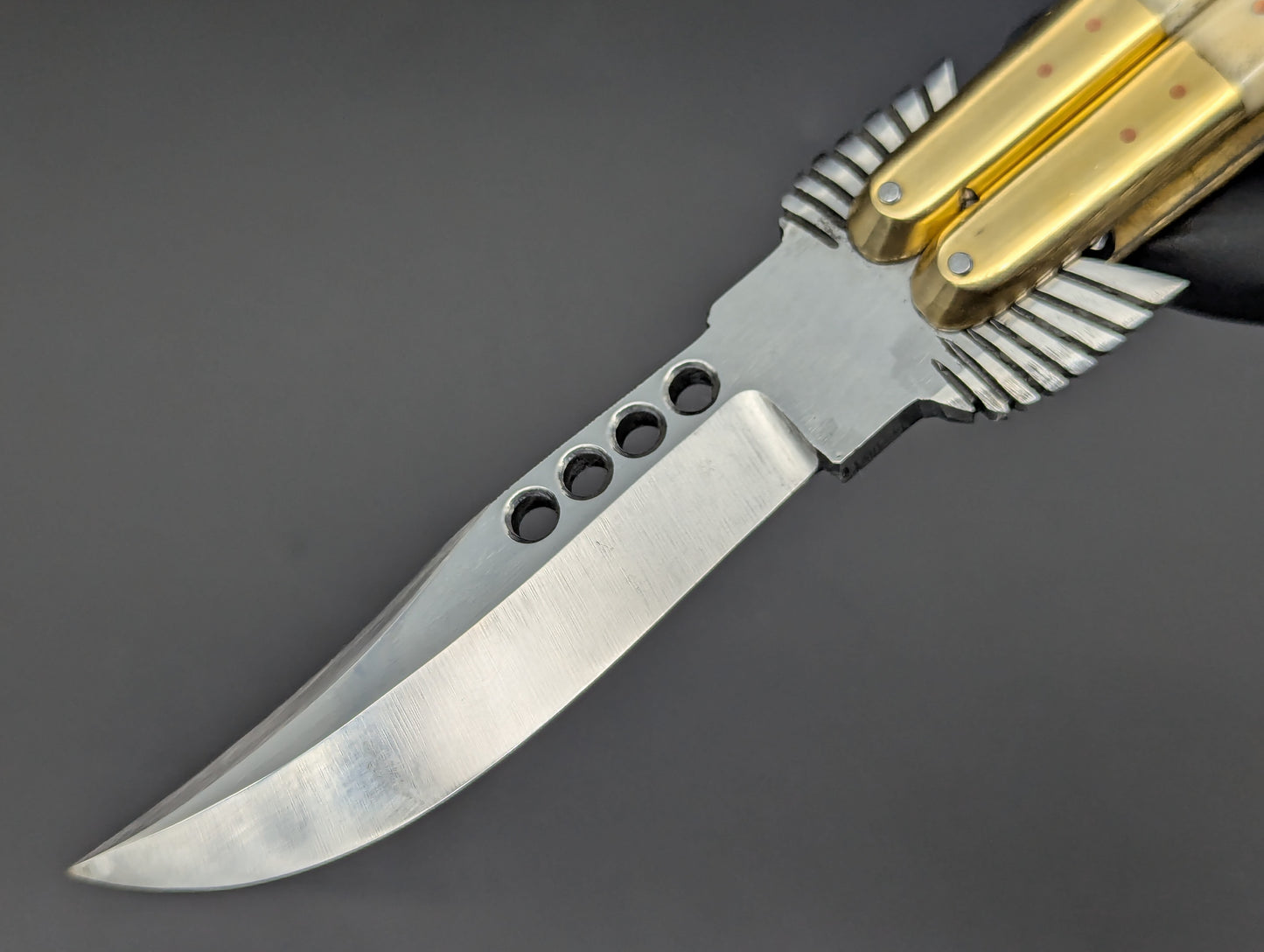 8.7" BURNT BONE RAMBO FHM BALISONG KNIFE EAGLE TANG