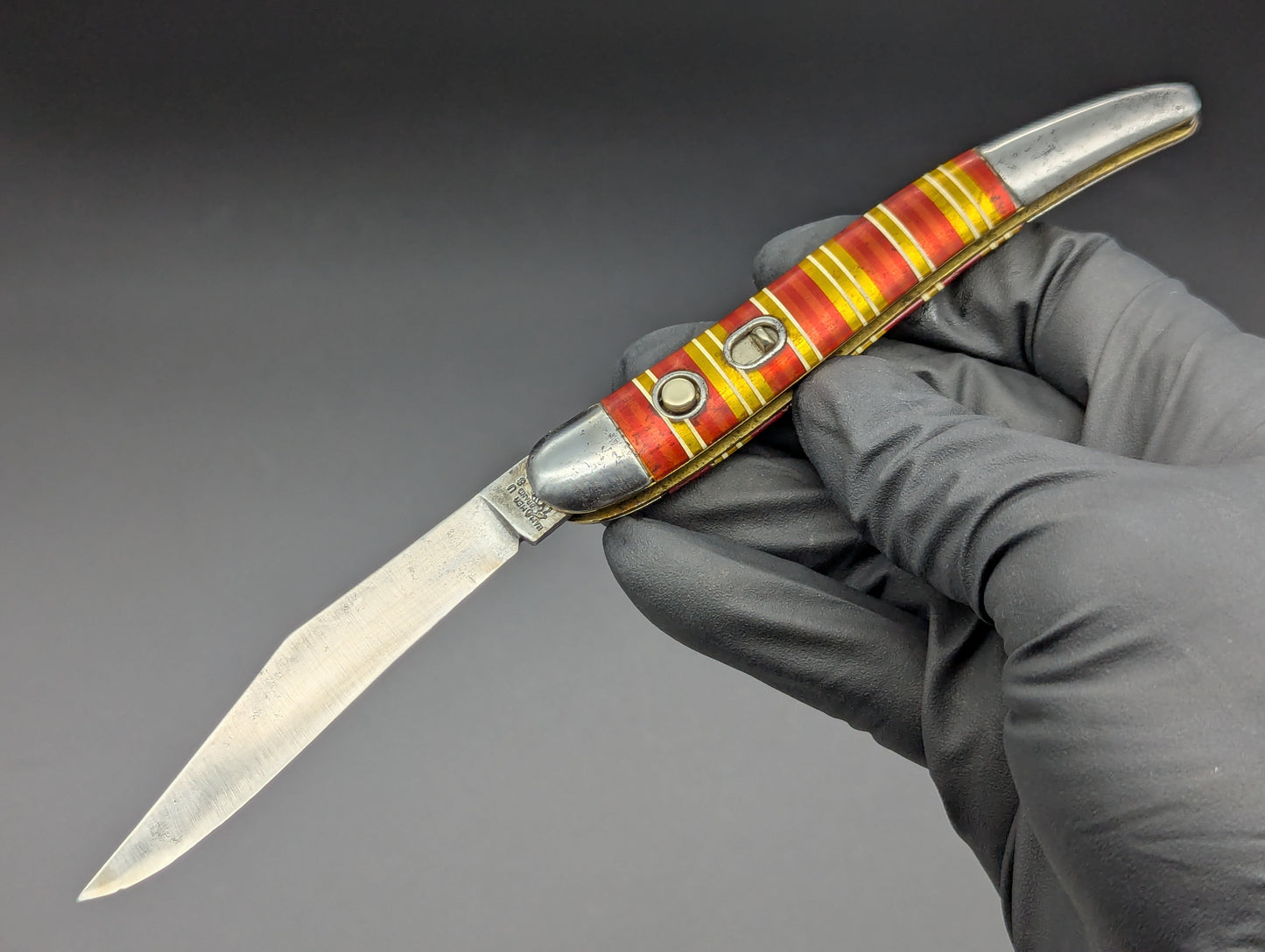 ANTIQUE HAMMER BRAND CANDY STRIPE TOOTHPICK SWITCHBLADE KNIFE