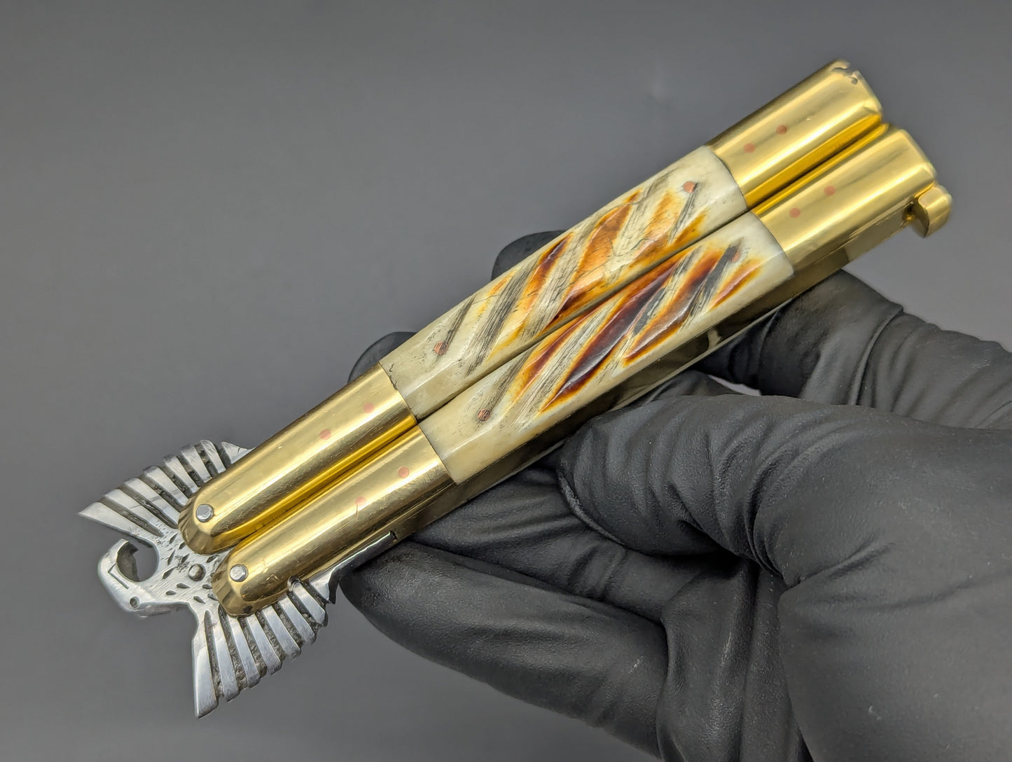 22CM EAGLE TANG PHILIPPINES HANDMADE BALISONG TWISTED BONE DP2