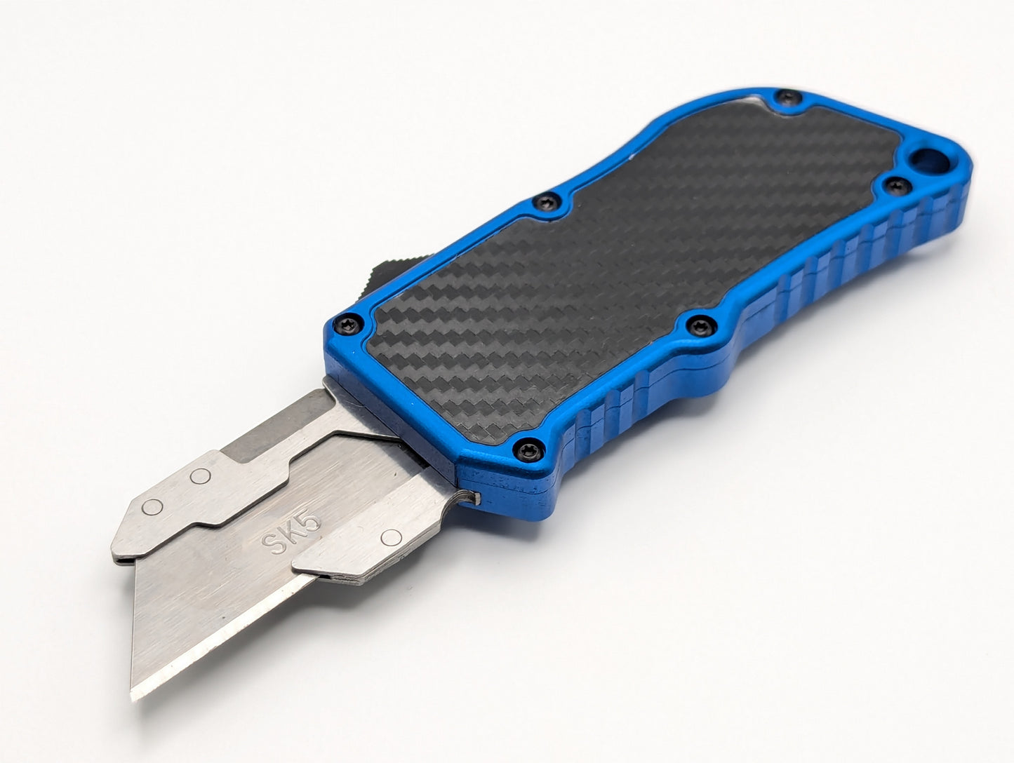 Blue Carbon Fiber D/A Box Cutter OTF Knife