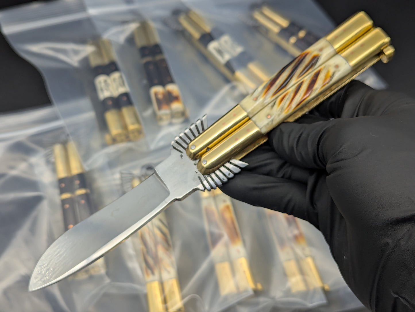 8.7" FHM EAGLE TANG BALISONG BRASS TWISTED BONE