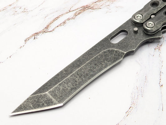9" Stonewashed Tanto Balisong Butterfly Knife