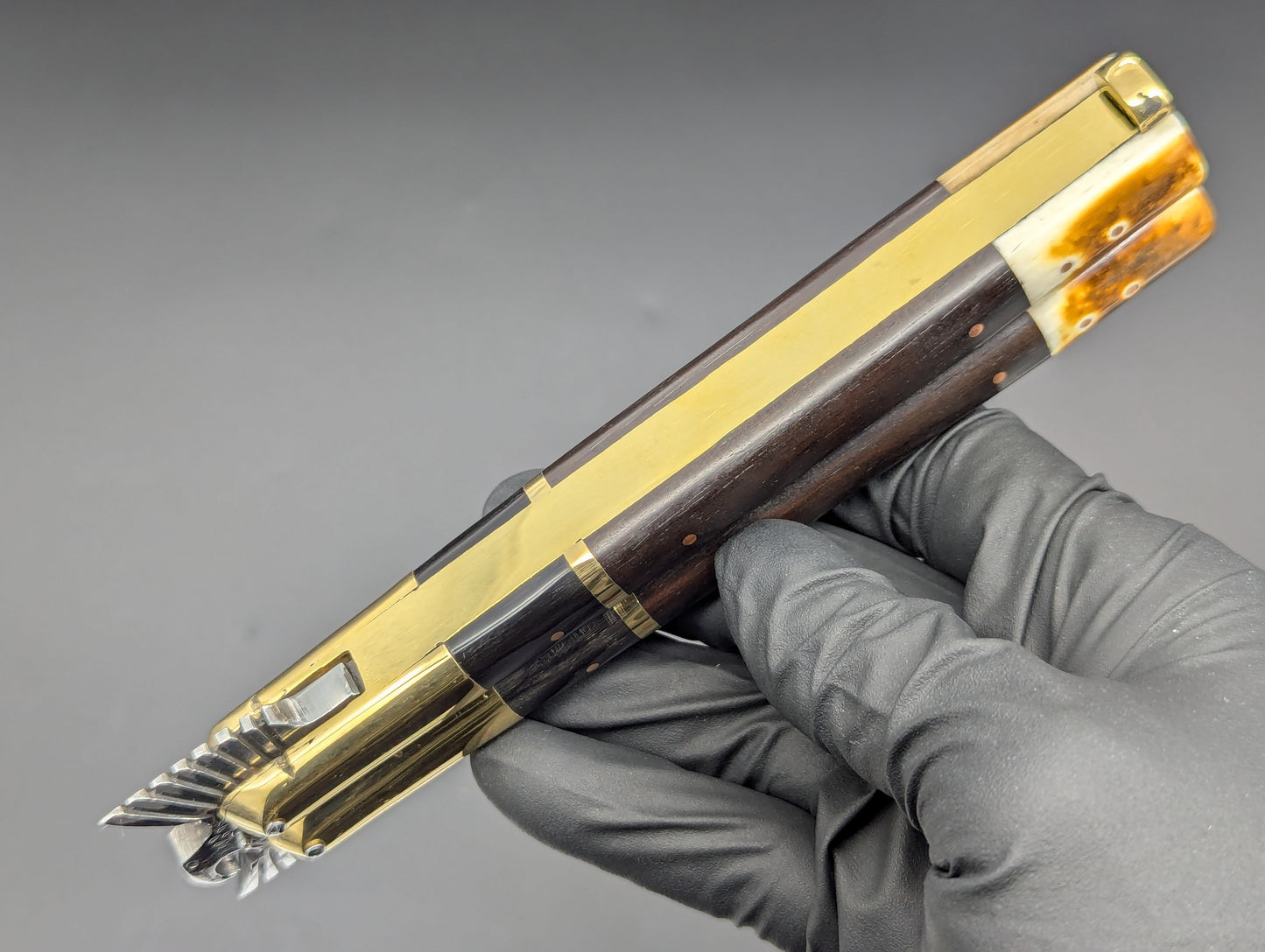 11.25" Dark Wood Carved Eagle FHM Clip Point Balisong