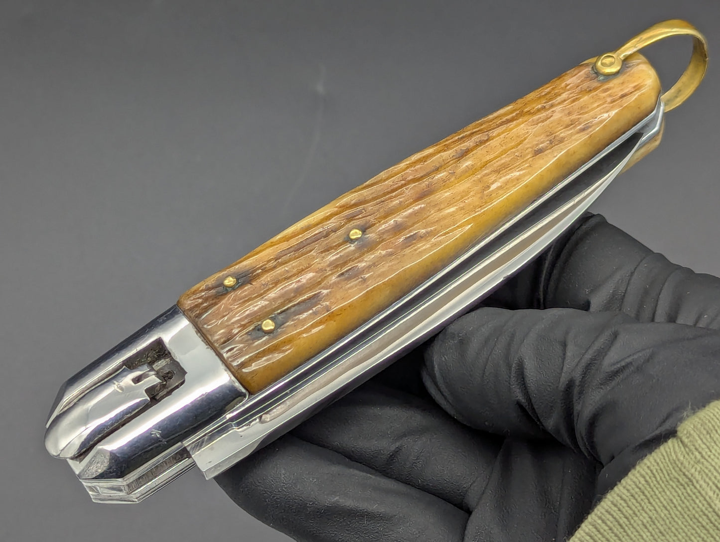 ANTIQUE FRENCH COFFIN SWITCHBLADE KNIFE BONE