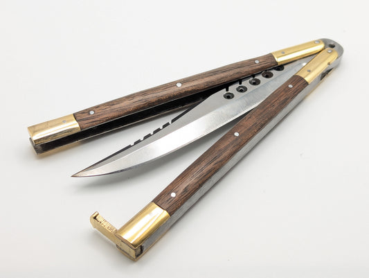 11" FHM Philippines Handmade Slim Narra Wood & Brass Balisong FW Clip Point #2