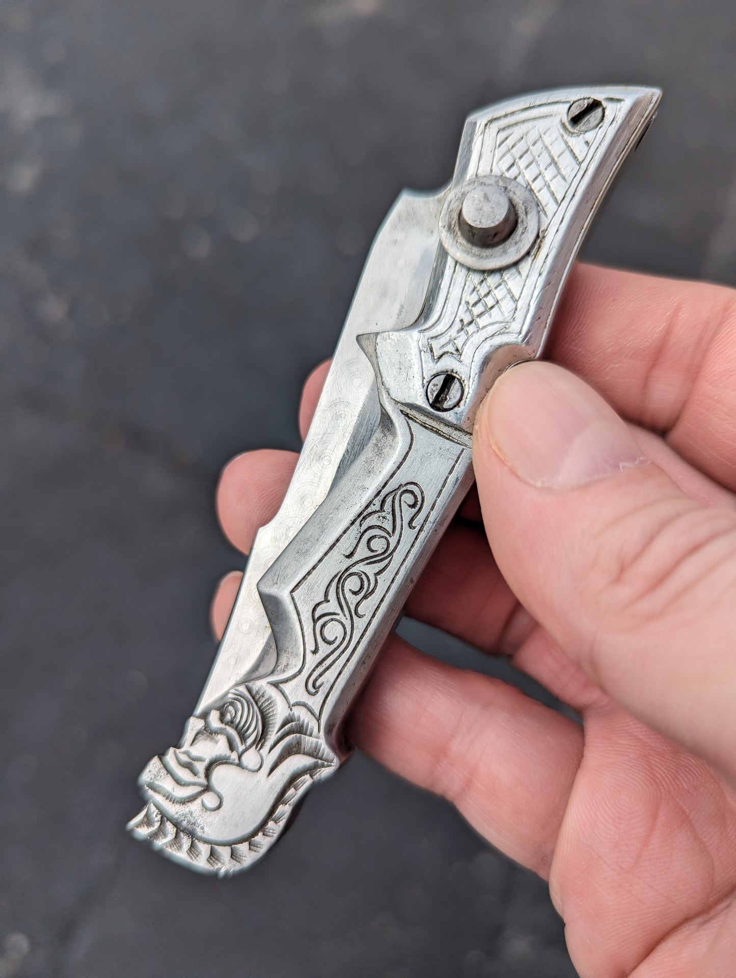 Engraved "Roman" Stainless Russian Prison Made Automatic Knife