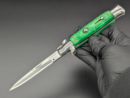 9" GREEN PEARL BAYO BLADE ITALIAN STYLE STILETTO