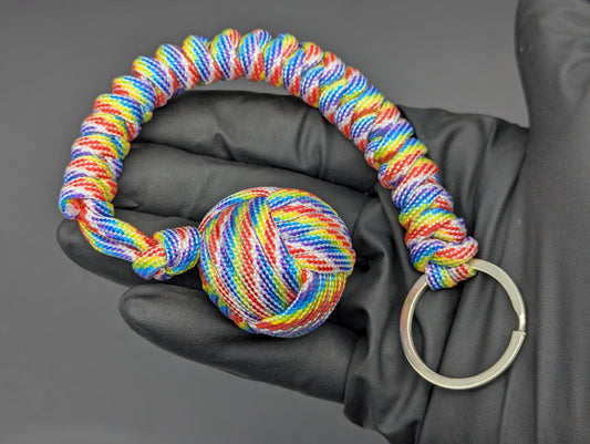 3 oz RAINBOW 550 PARACORD MONKEY FIST SELF DEFENSE KEYRING