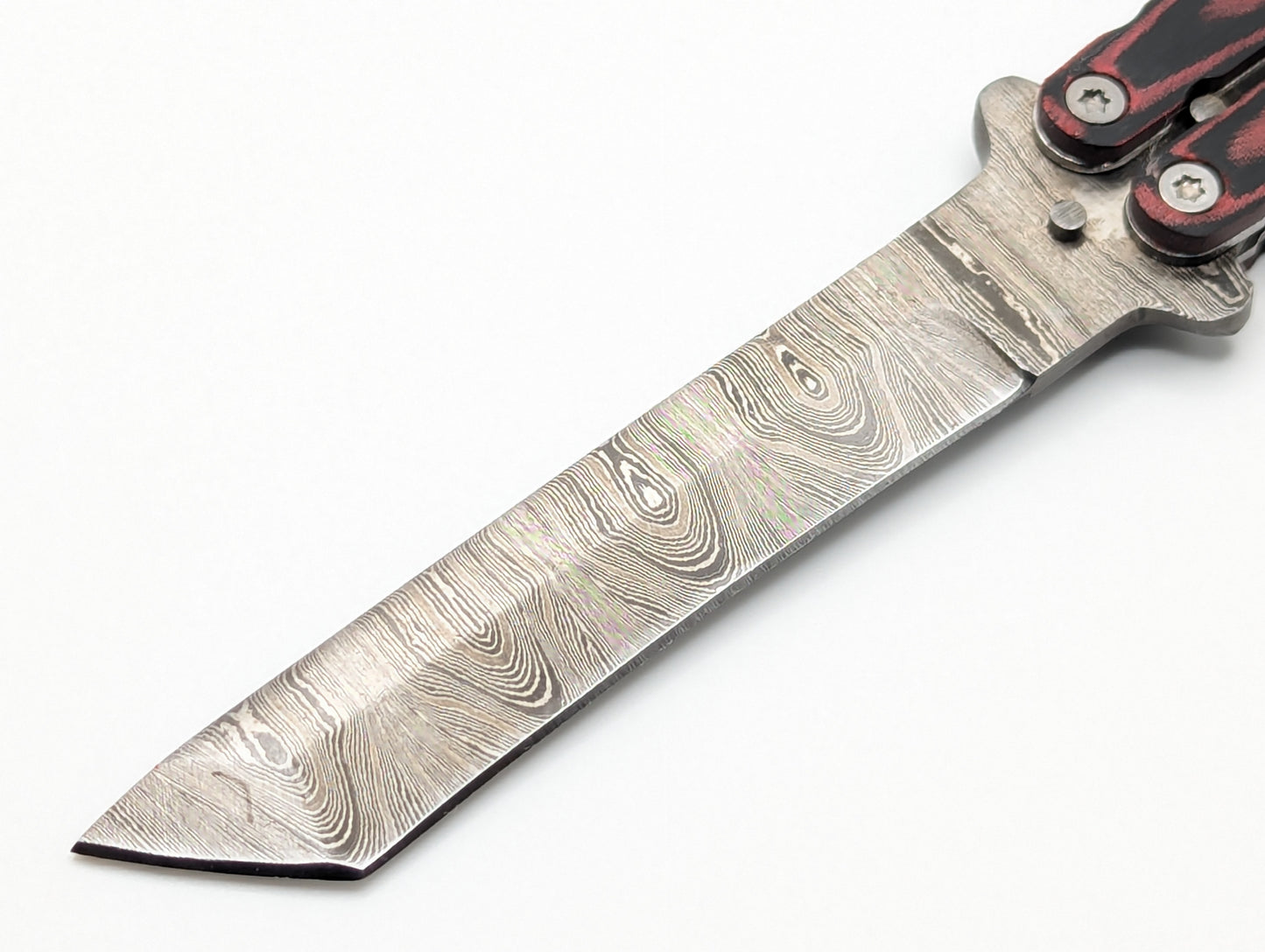 9" Red & Black Micarta Tanto Damascus Butterfly Knife