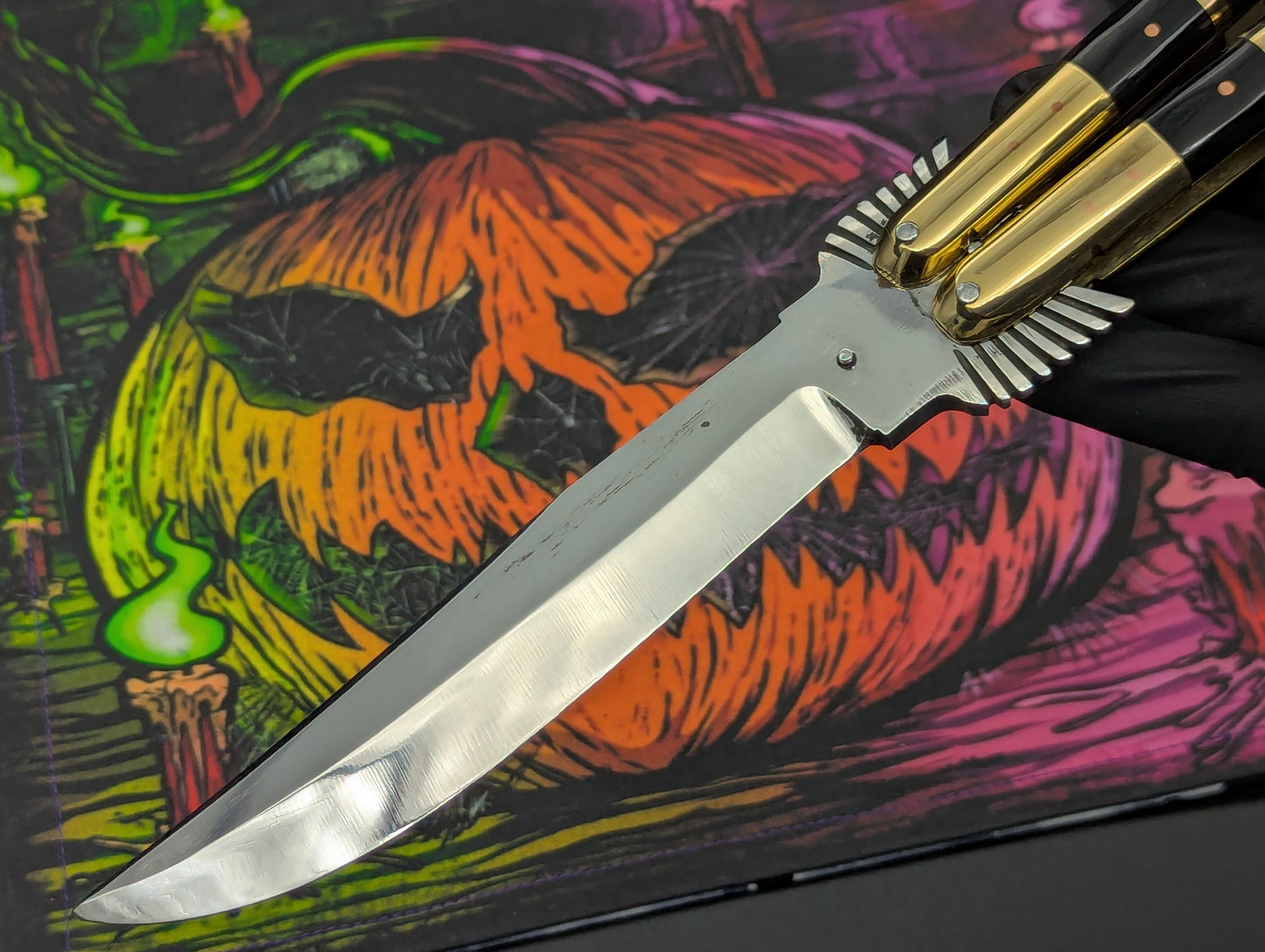 11.25" Dark Wood Carved Eagle FHM Clip Point Balisong