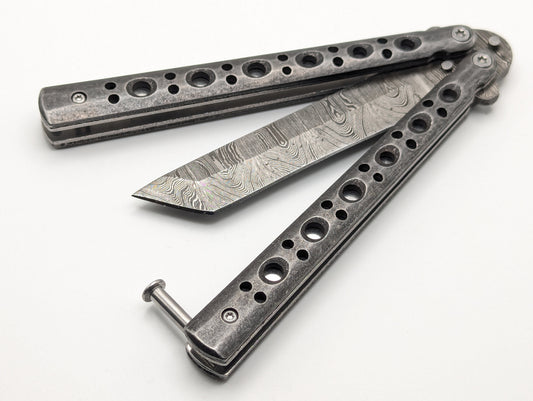 9" Bug Out Tanto Damascus Balisong Butterfly Knife